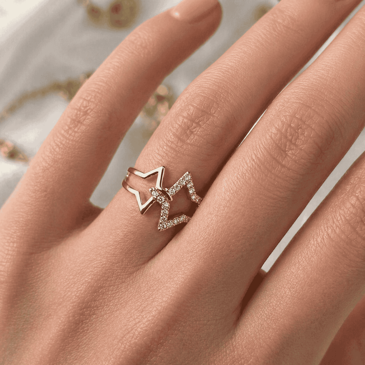 Celeste Double Star Ring