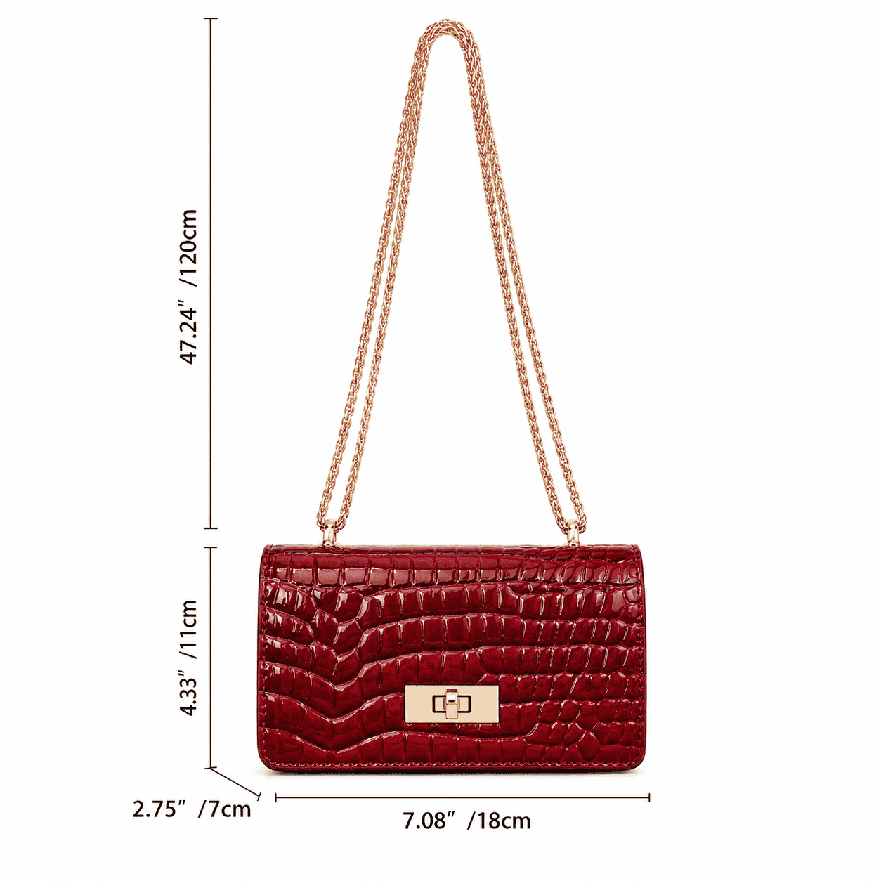 Croc Embossed Chain Shoulder Bag