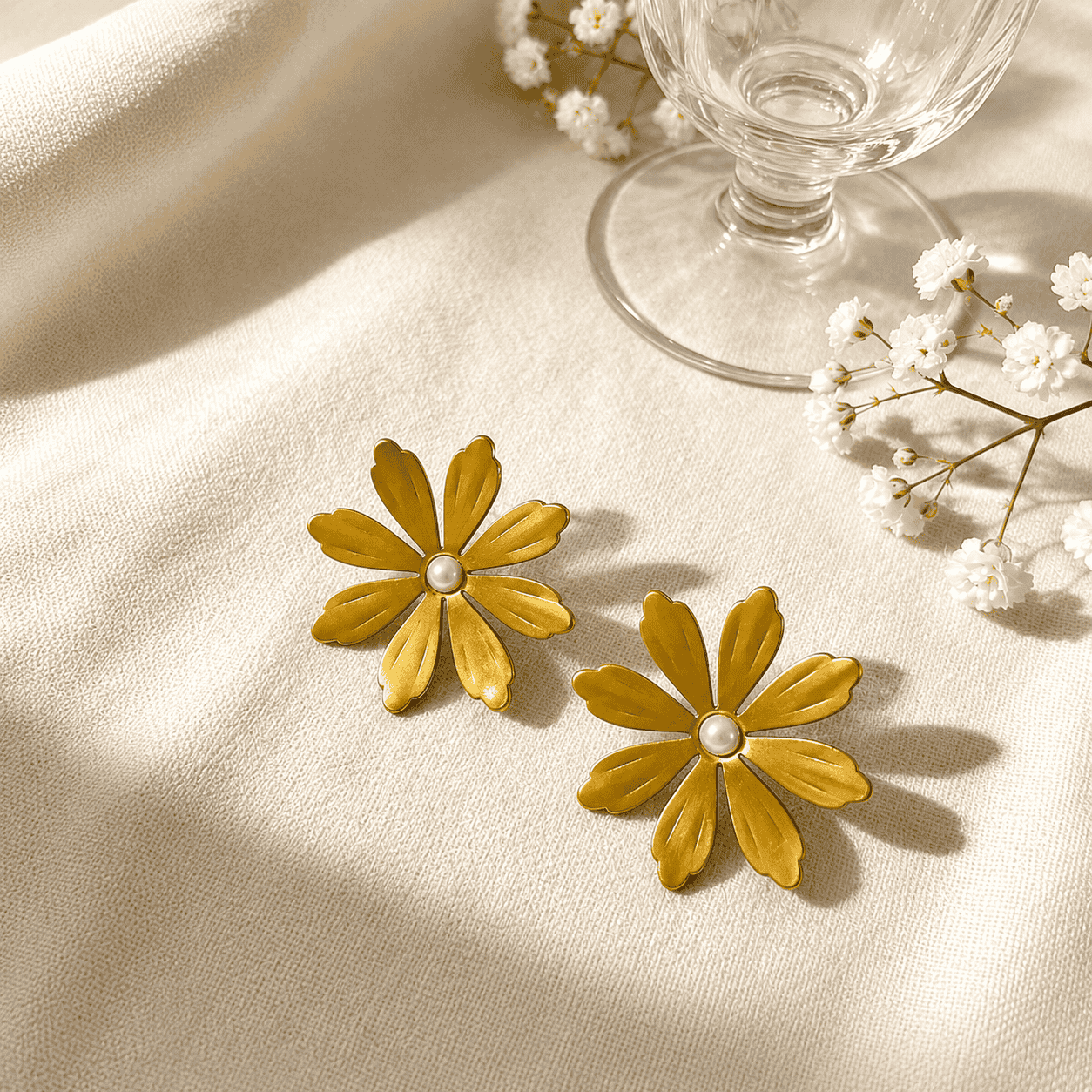 Daisy Pearl Gold Earrings