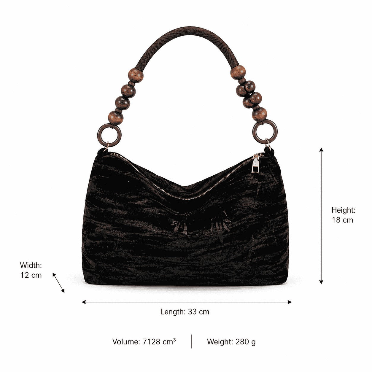 Black Velvet Beaded Handle Bag