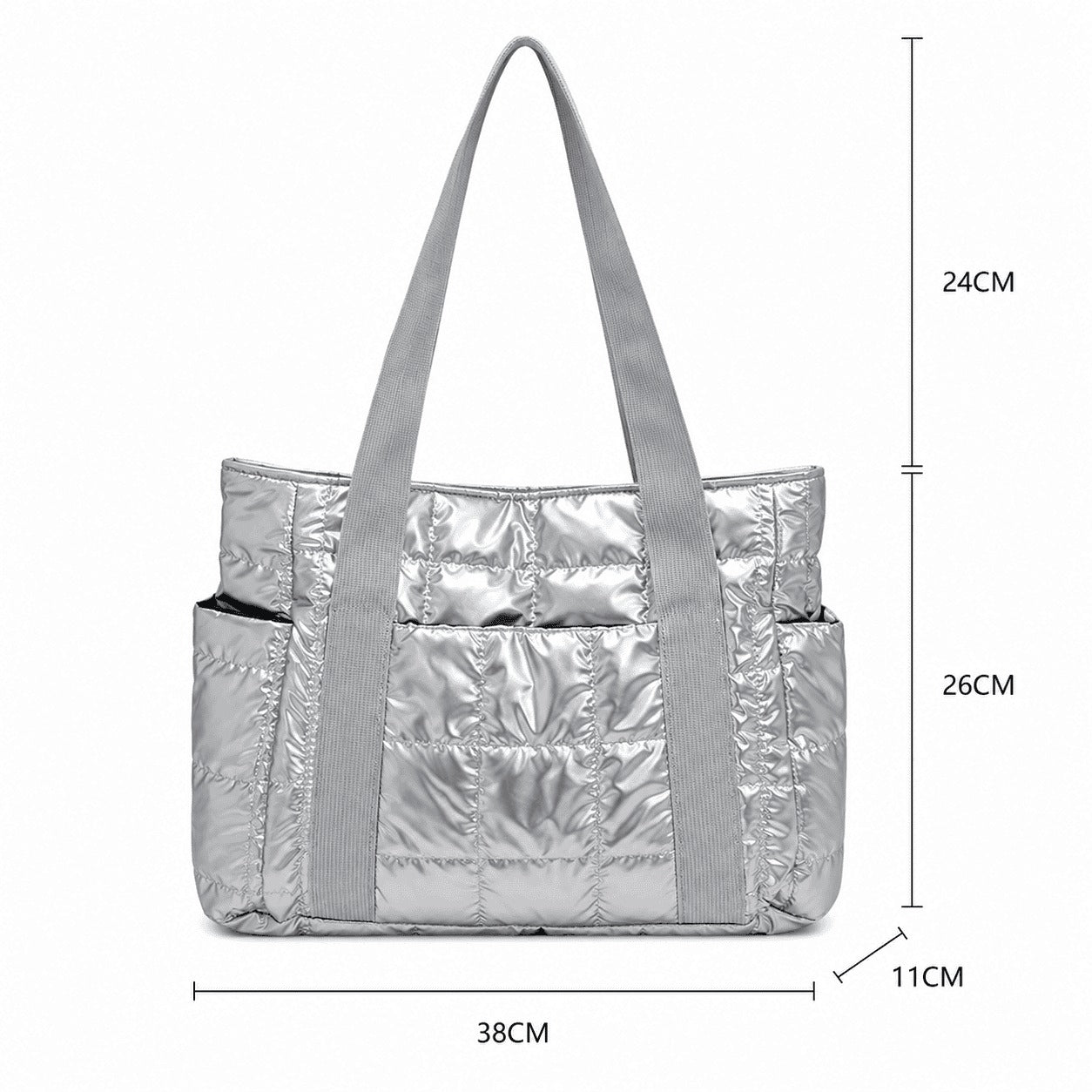 Silver Quilted Puffer Tote Bag