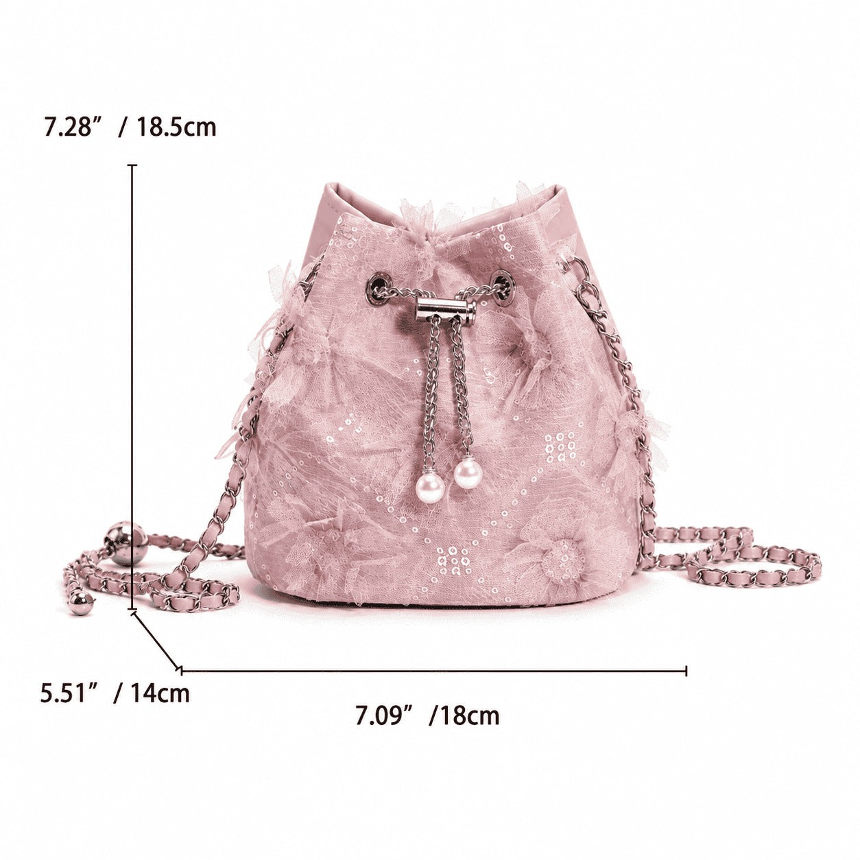 Blush Lace Pearl Bucket Bag