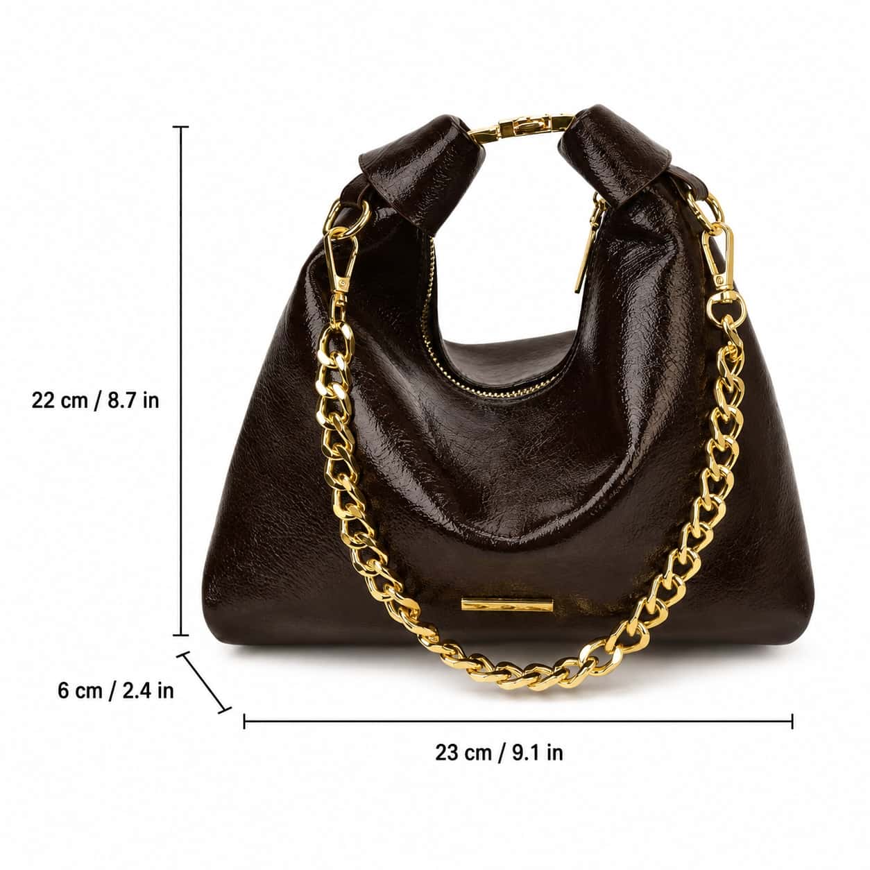 Chocolate Glossy Chain Hobo Bag
