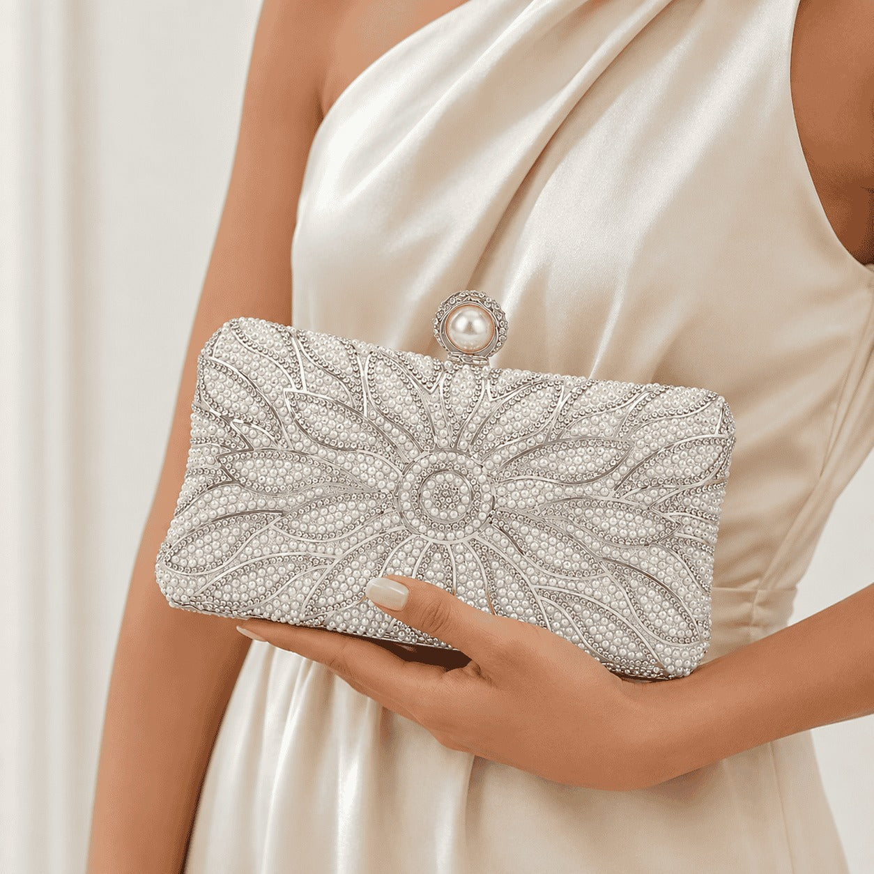 Pearl Floral Evening Clutch Bag