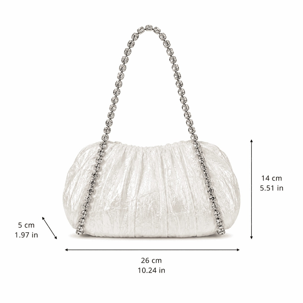 Ivory Ruched Rhinestone Shoulder Bag