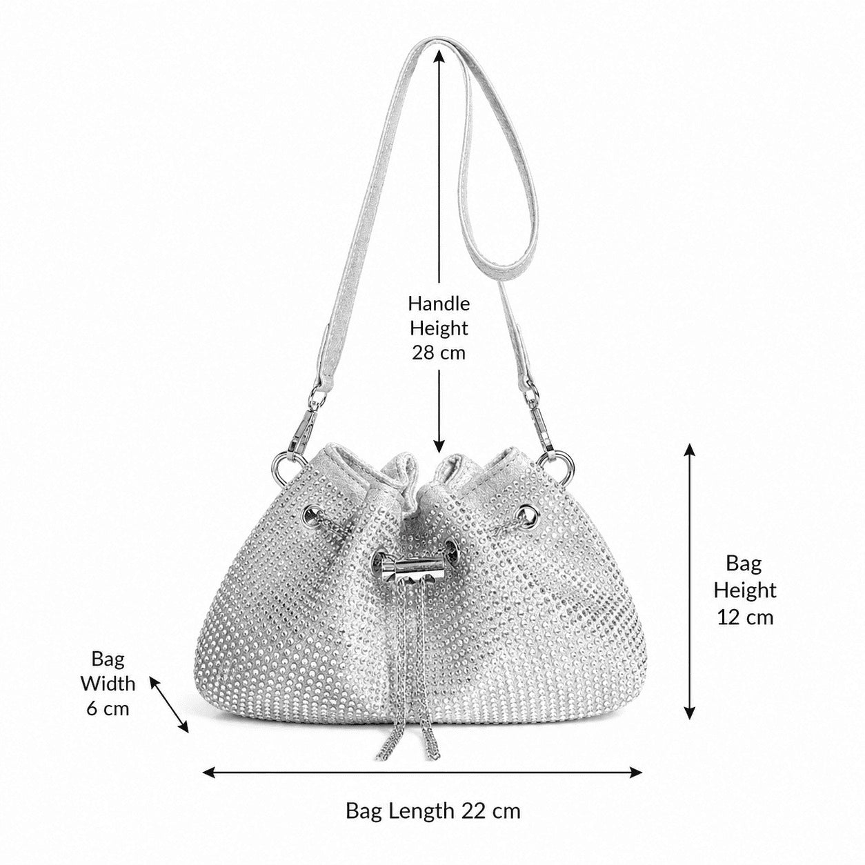 Silver Rhinestone Drawstring Shoulder Bag