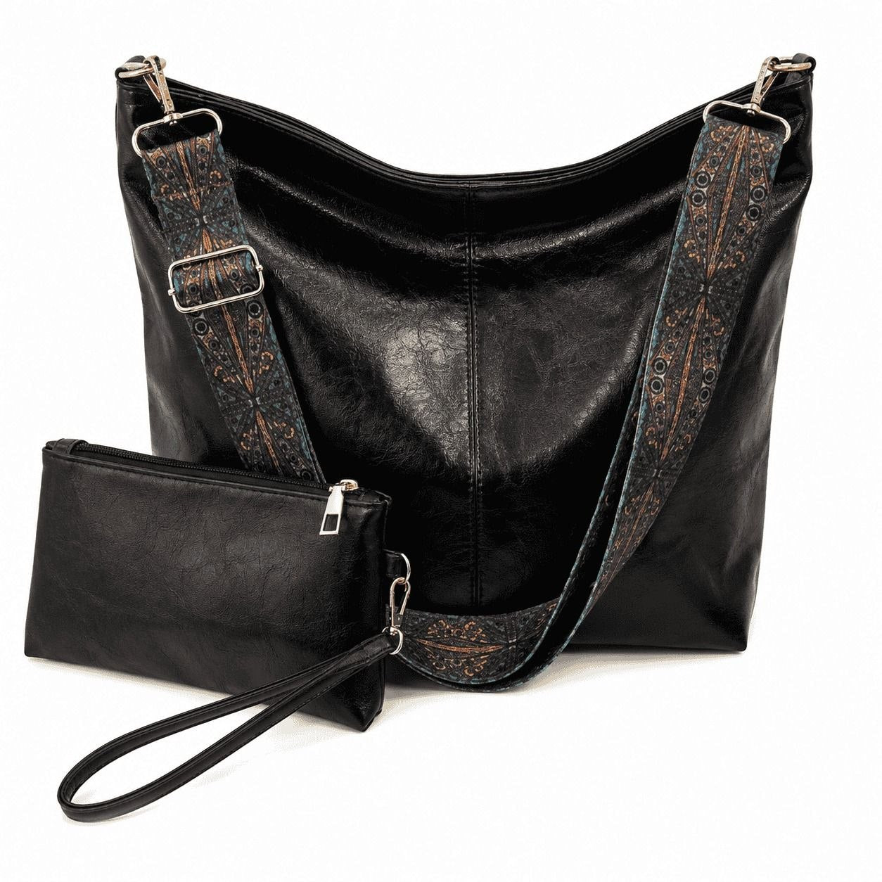 Patterned Strap Hobo Bag Set