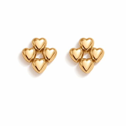 Golden Hearts Cluster Earrings