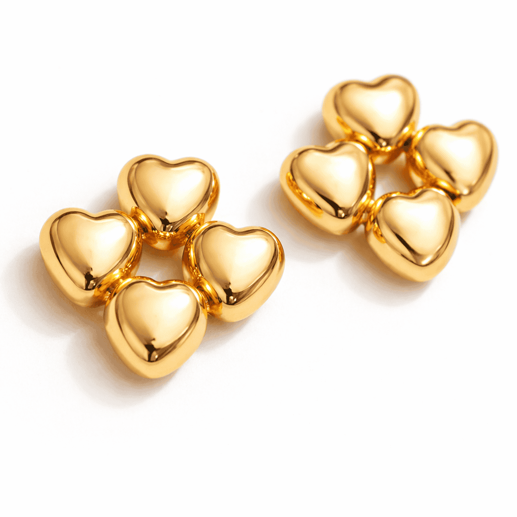 Golden Hearts Cluster Earrings