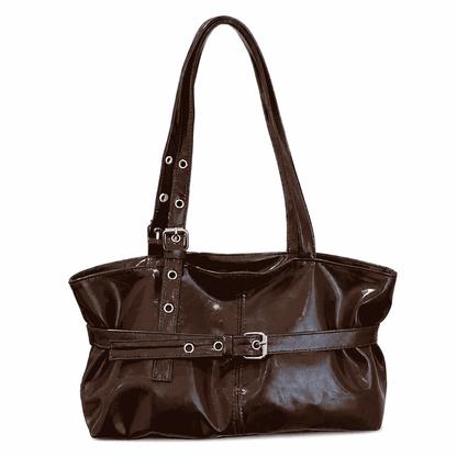 Glossy Buckle Shoulder Bag