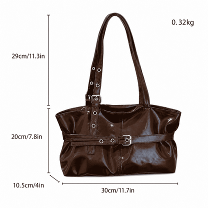 Glossy Buckle Shoulder Bag