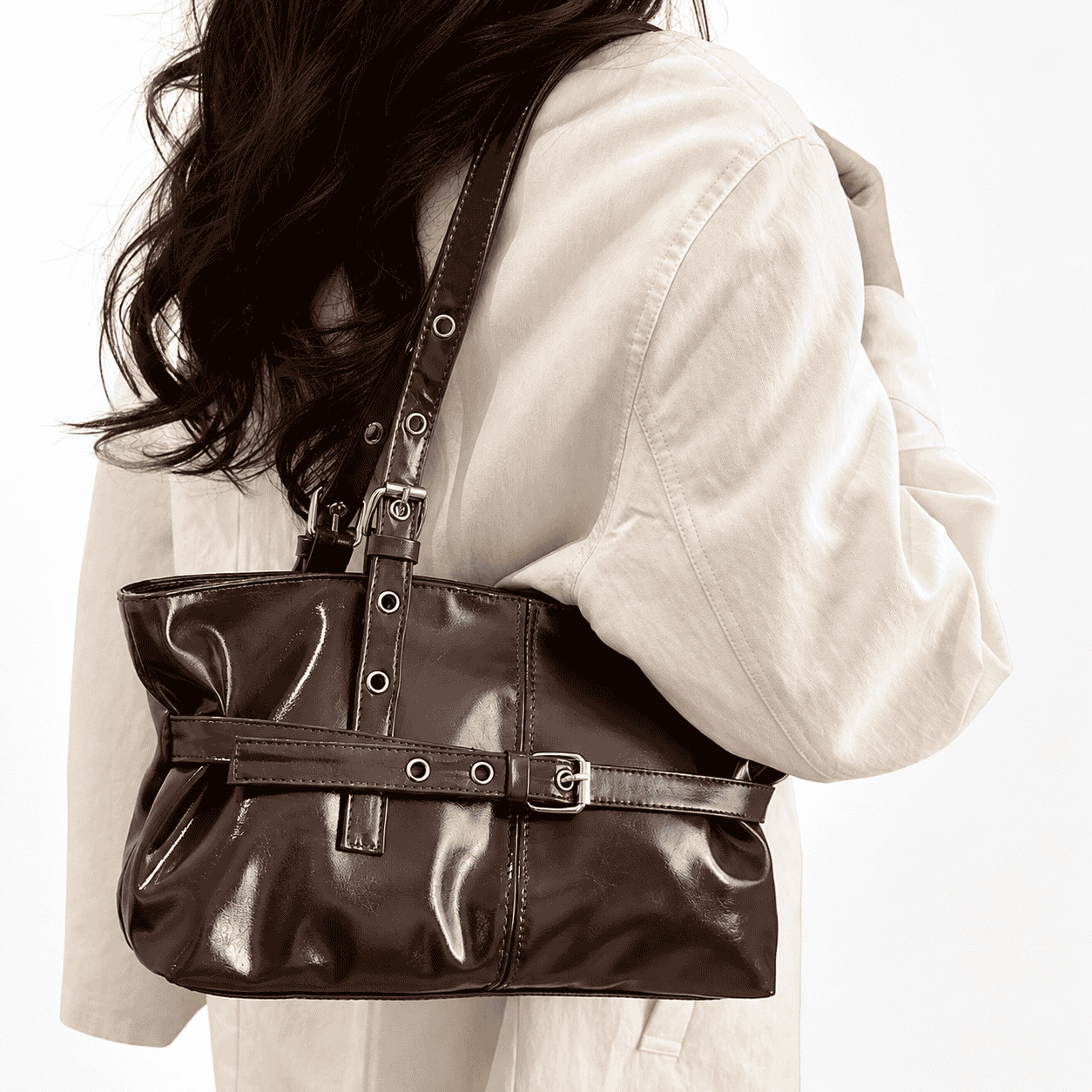 Glossy Buckle Shoulder Bag