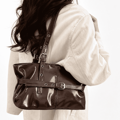 Glossy Buckle Shoulder Bag