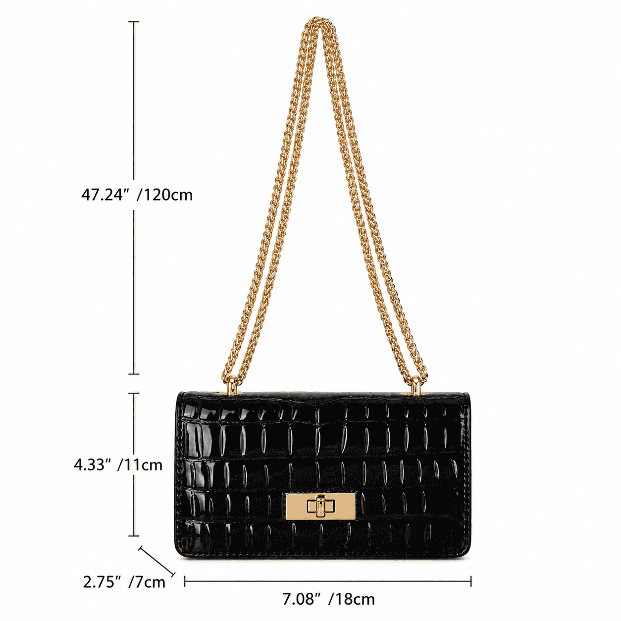 Croc Embossed Chain Shoulder Bag