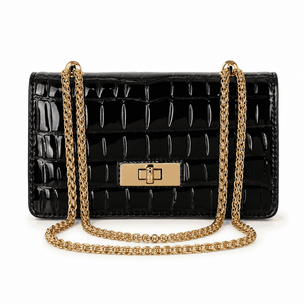 Croc Embossed Chain Shoulder Bag