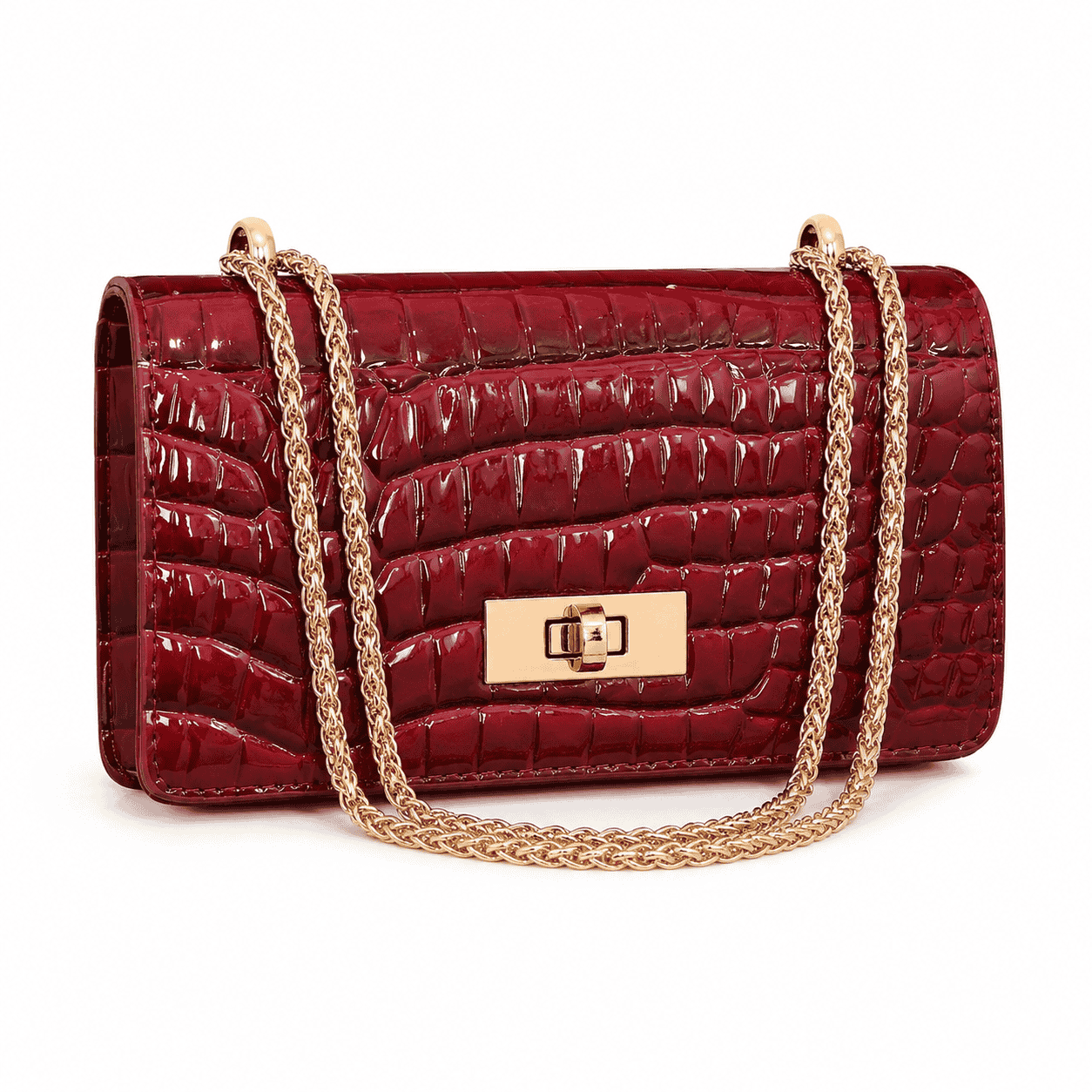 Croc Embossed Chain Shoulder Bag