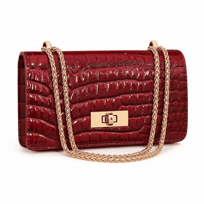 Croc Embossed Chain Shoulder Bag