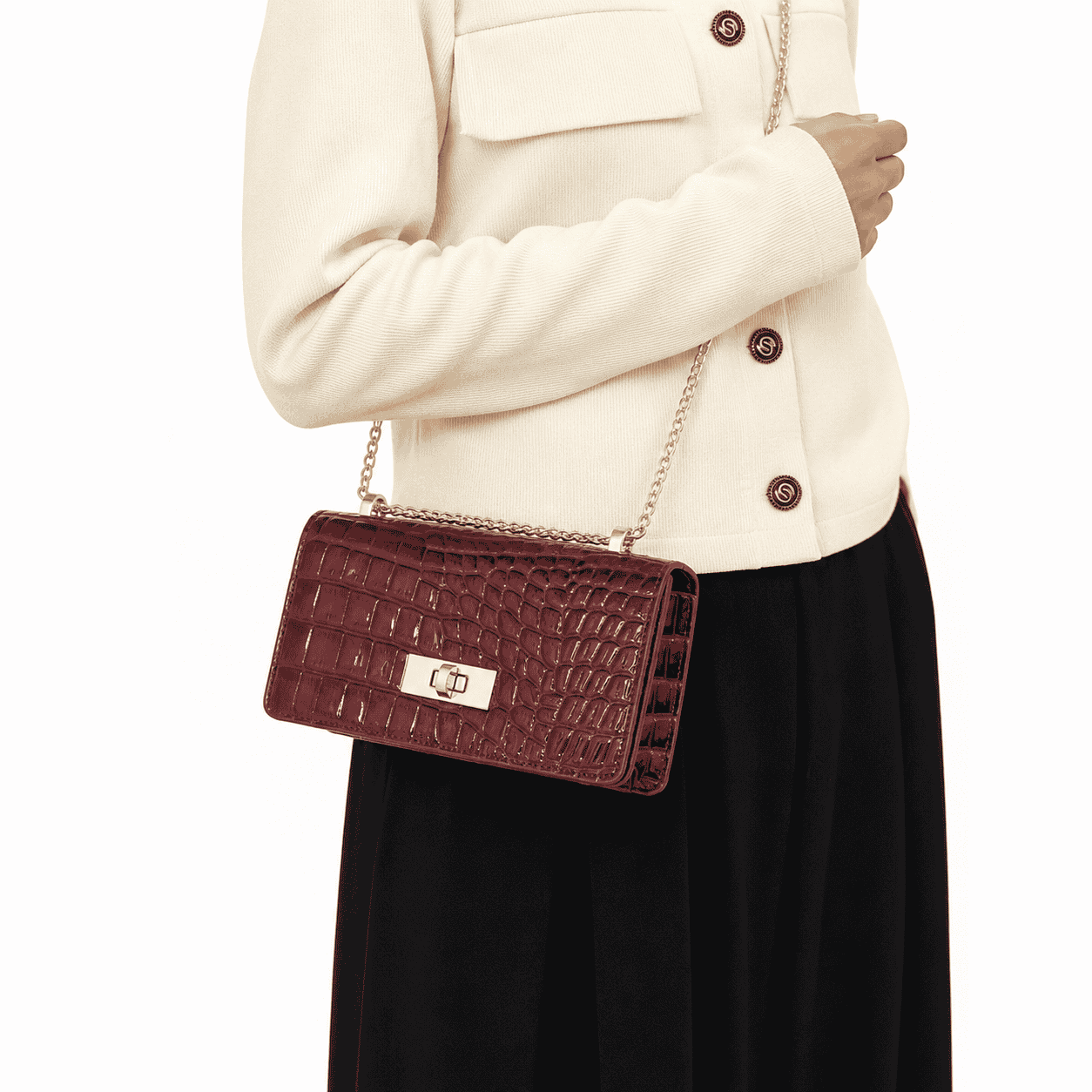 Croc Embossed Chain Shoulder Bag