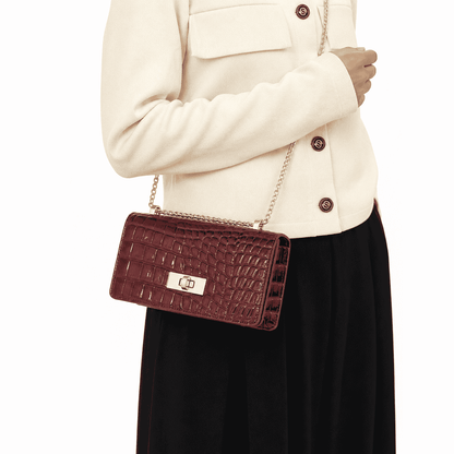 Croc Embossed Chain Shoulder Bag