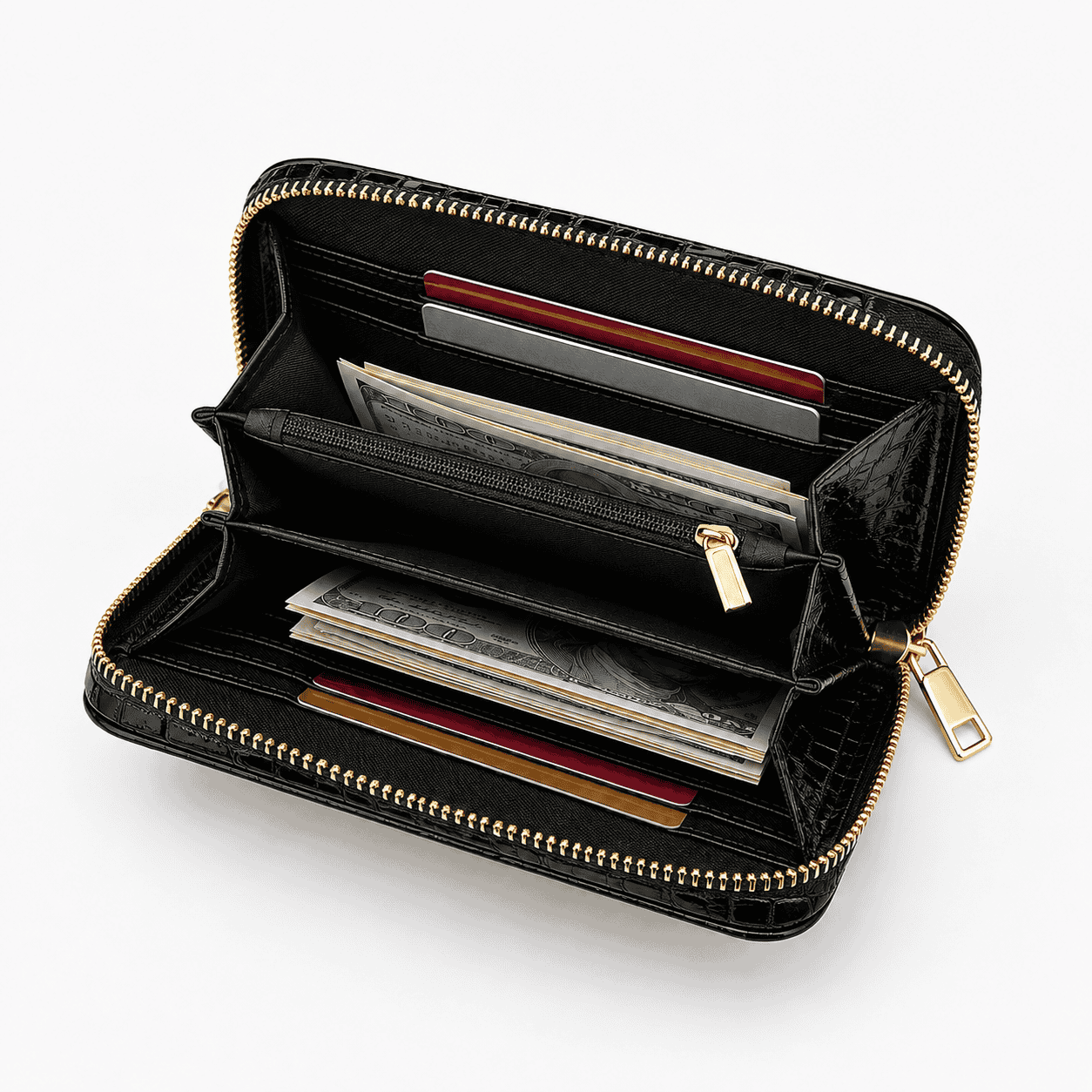 Glossy Croc Zip Wallet