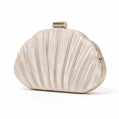 Ivory Pleated Shell Clutch Bag