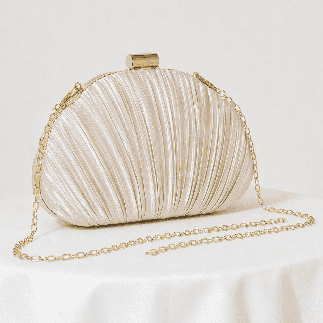 Ivory Pleated Shell Clutch Bag