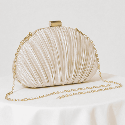 Ivory Pleated Shell Clutch Bag