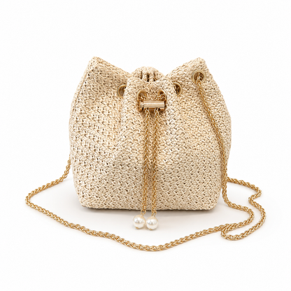 Pearl Chain Woven Bucket Bag