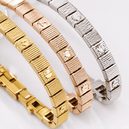 Tri-Tone Ribbed Link Bracelet Set