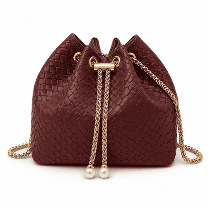 Pearl Chain Woven Bucket Bag