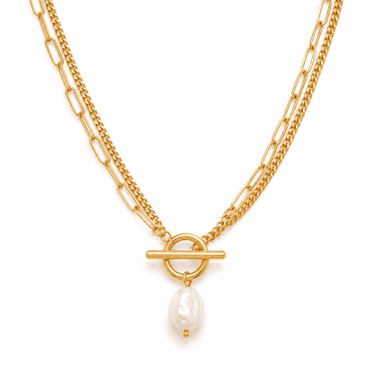 Aurora Layers 18K Gold-Plated Pearl Necklace – Pure Elegance