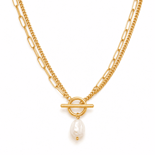 Aurora Layers 18K Gold-Plated Pearl Necklace – Pure Elegance