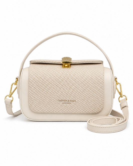 Ivory Textured Box Shoulder Bag