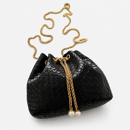 Pearl Chain Woven Bucket Bag