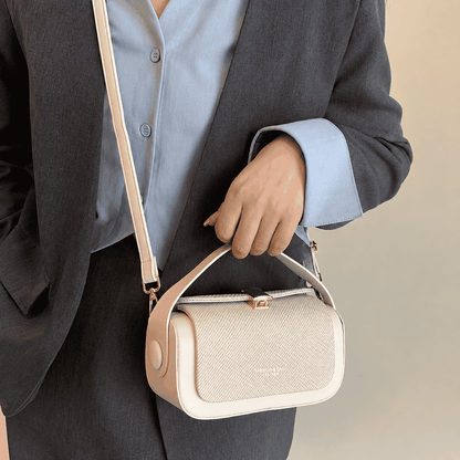 Ivory Textured Box Shoulder Bag