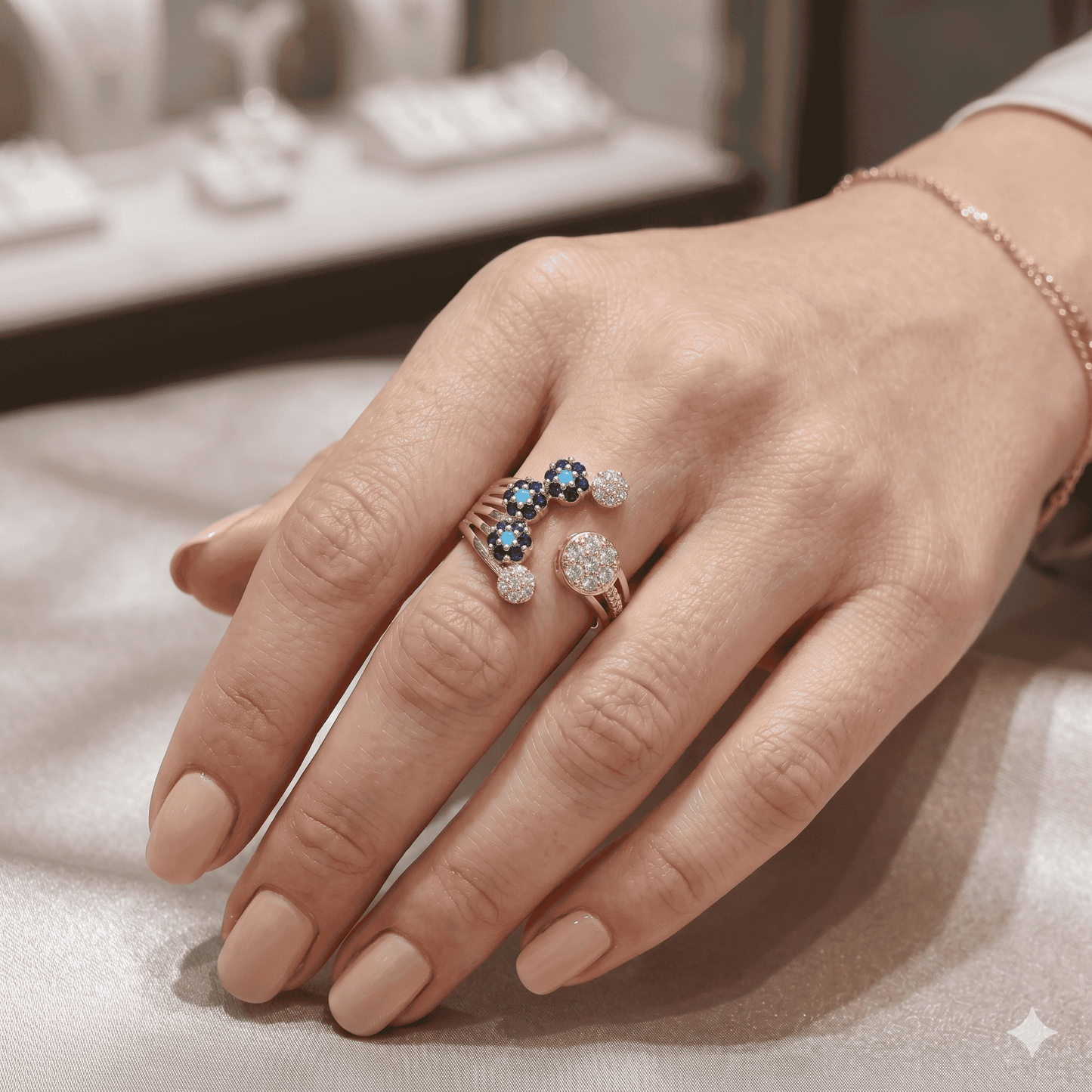 Azure Bloom Open Ring