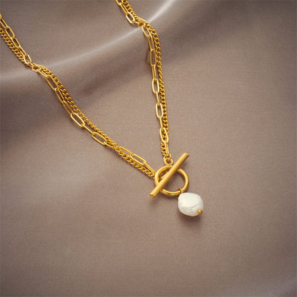 Aurora Layers 18K Gold-Plated Pearl Necklace – Pure Elegance