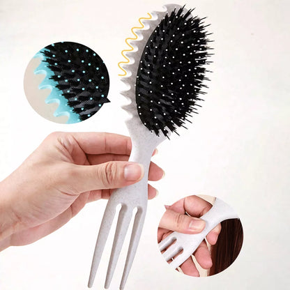 Hair System Curly Hair Brush with Three-Pointed Fork Design Tail.