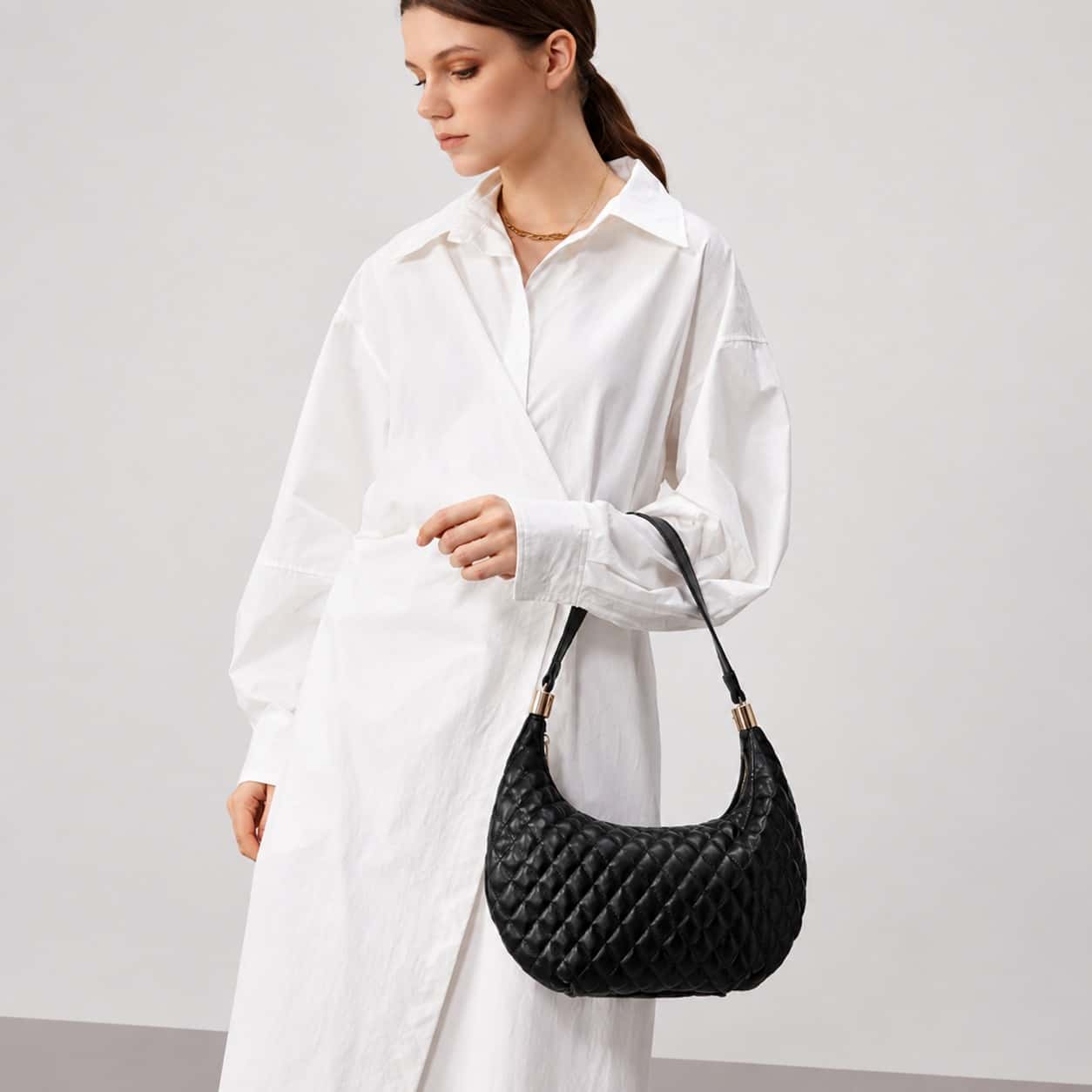Quilted Crescent Shoulder Bag