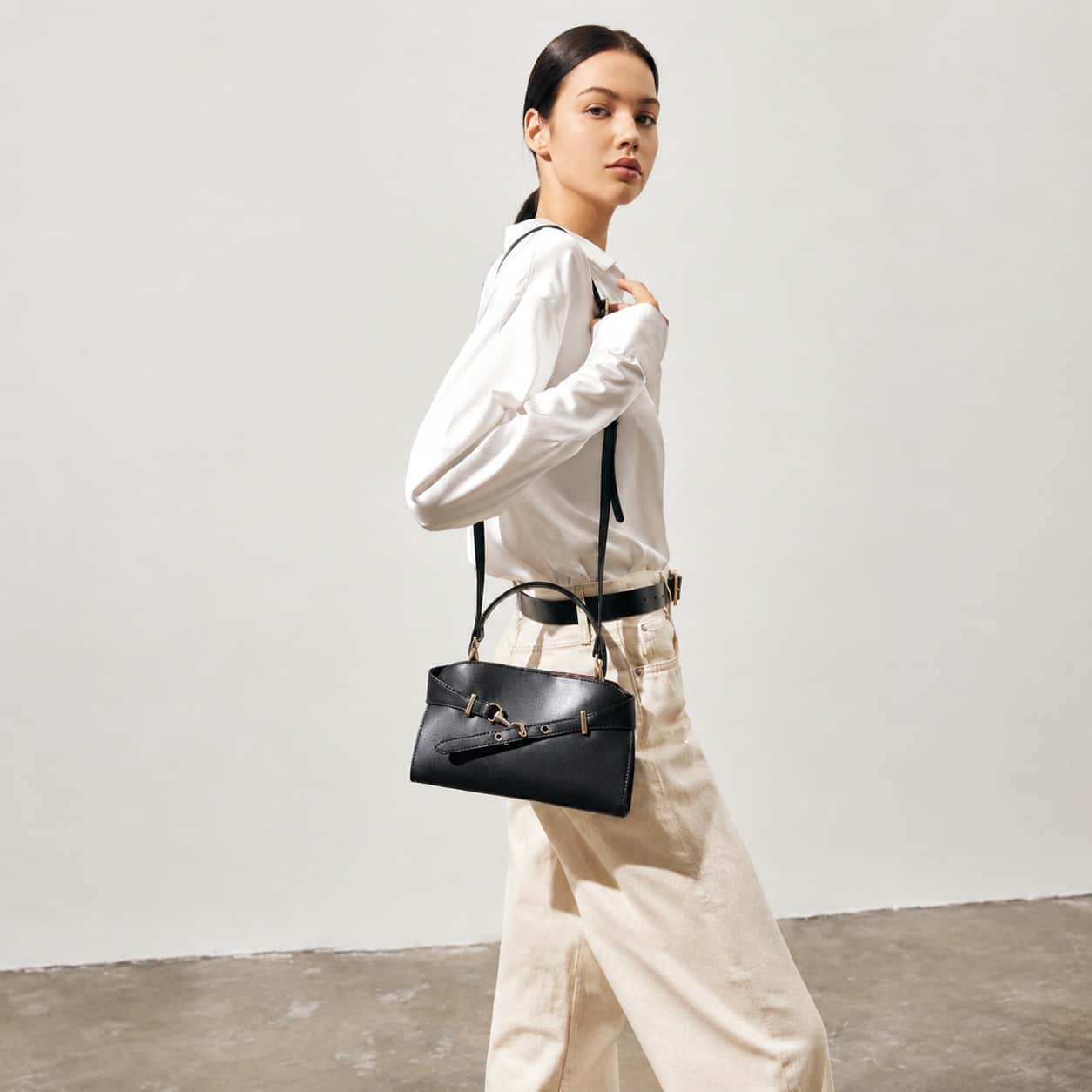 Sleek Buckle Shoulder Bag