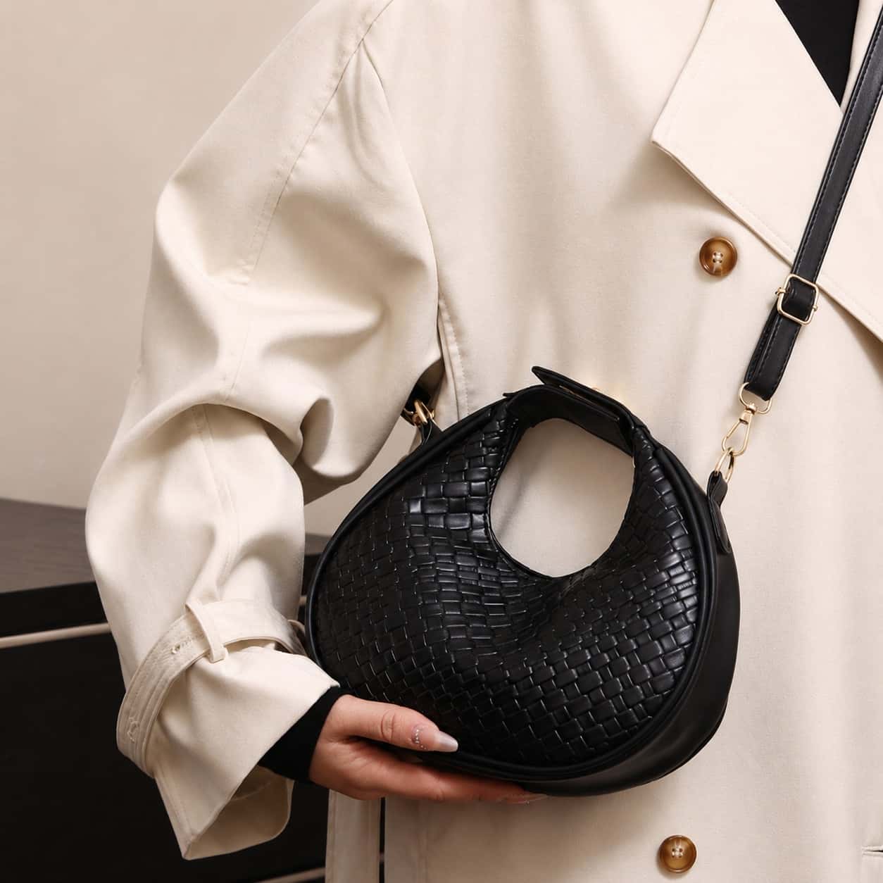 Woven Crescent Shoulder Bag