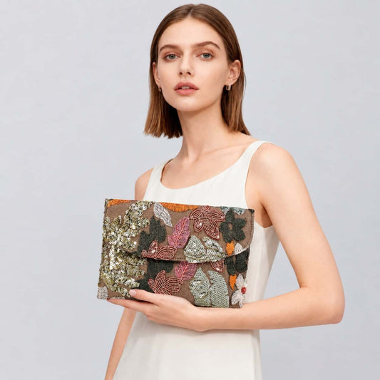 Floral Beaded Envelope Clutch