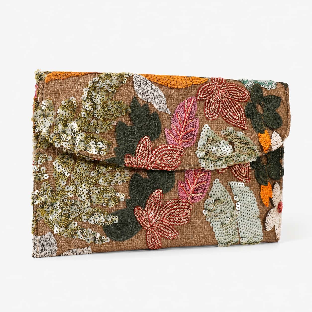 Floral Beaded Envelope Clutch