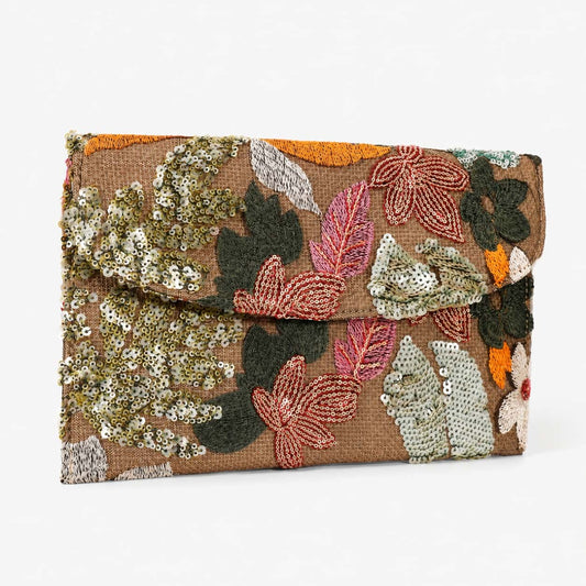 Floral Beaded Envelope Clutch