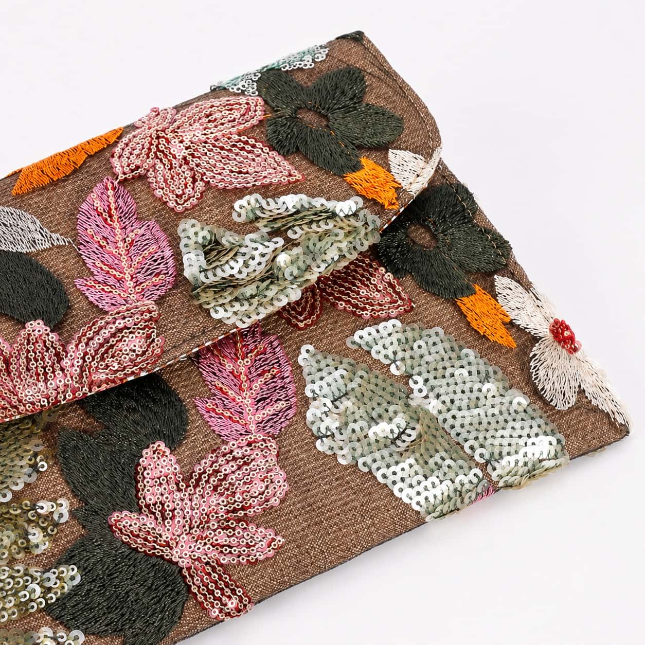 Floral Beaded Envelope Clutch
