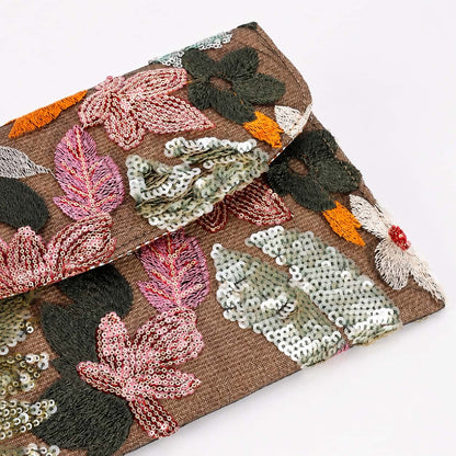 Floral Beaded Envelope Clutch