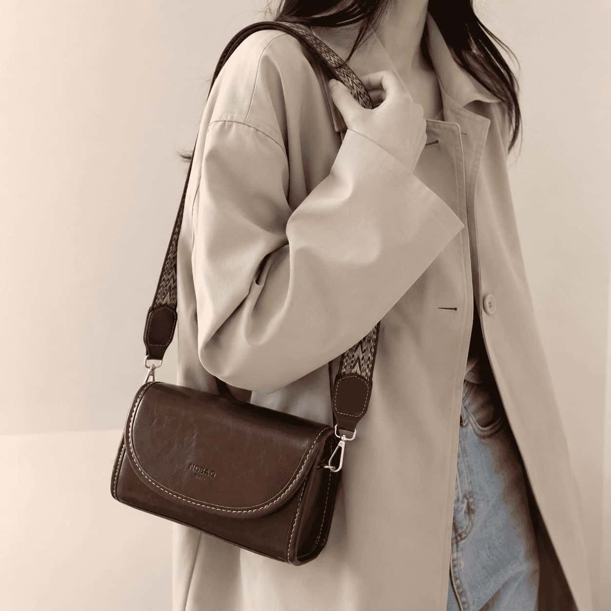 Retro Wide Strap Shoulder Bag