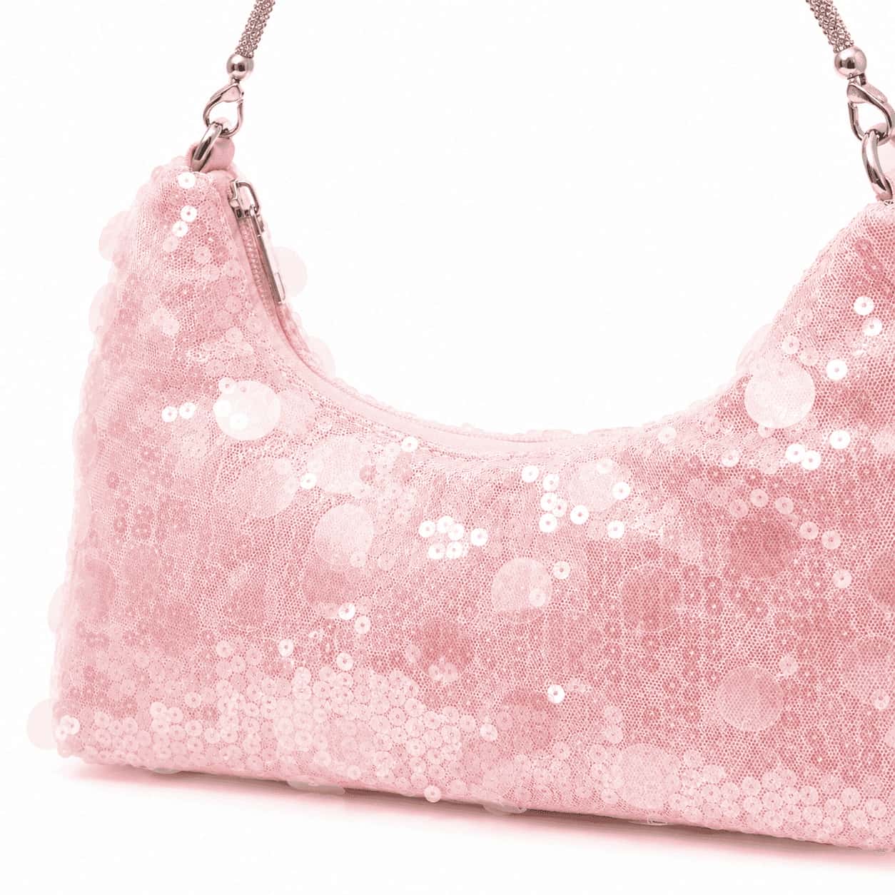 Blush Sparkle Crescent Shoulder Bag