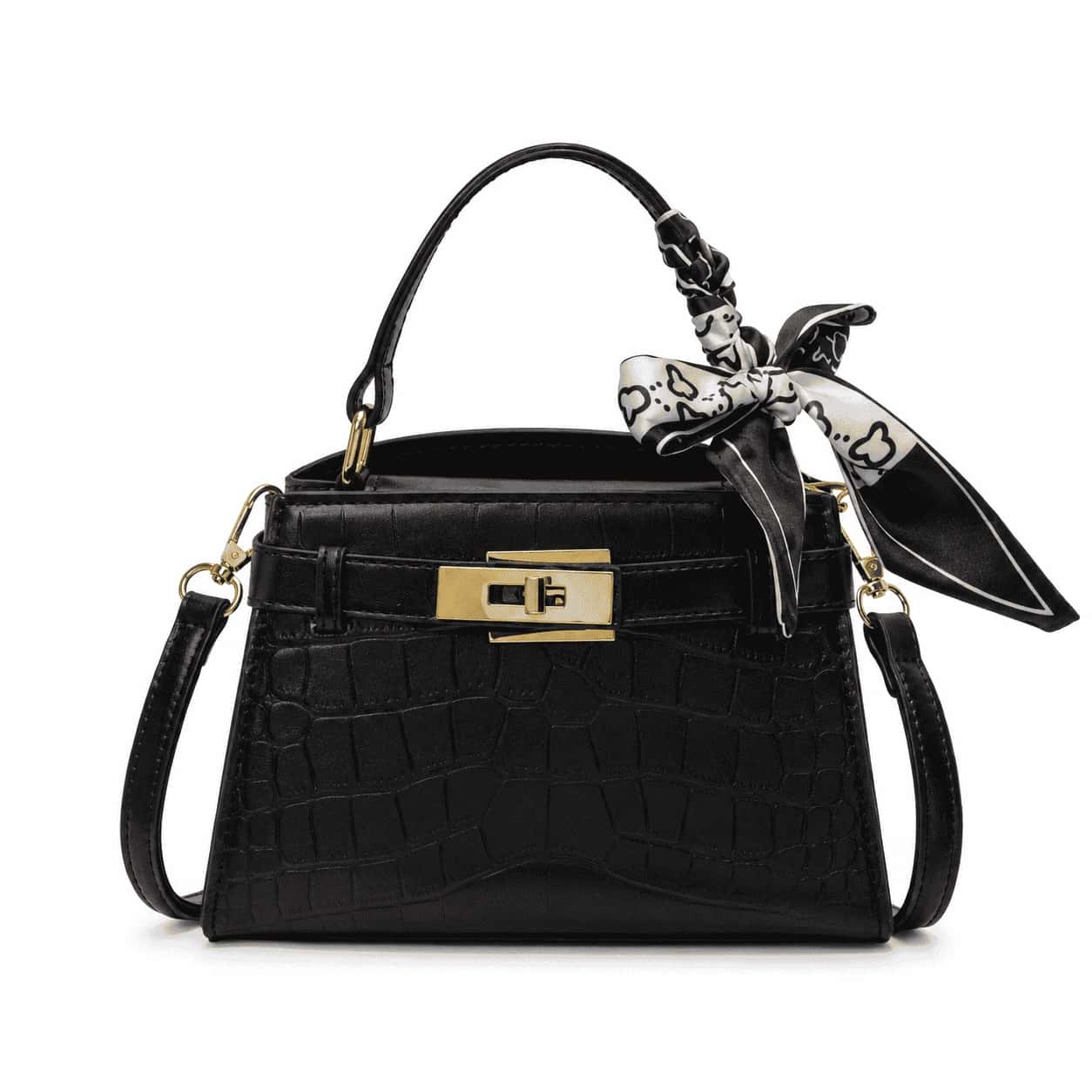 Croc Scarf Top Handle Bag