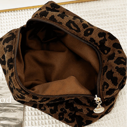 Leopard Corduroy Makeup Bag